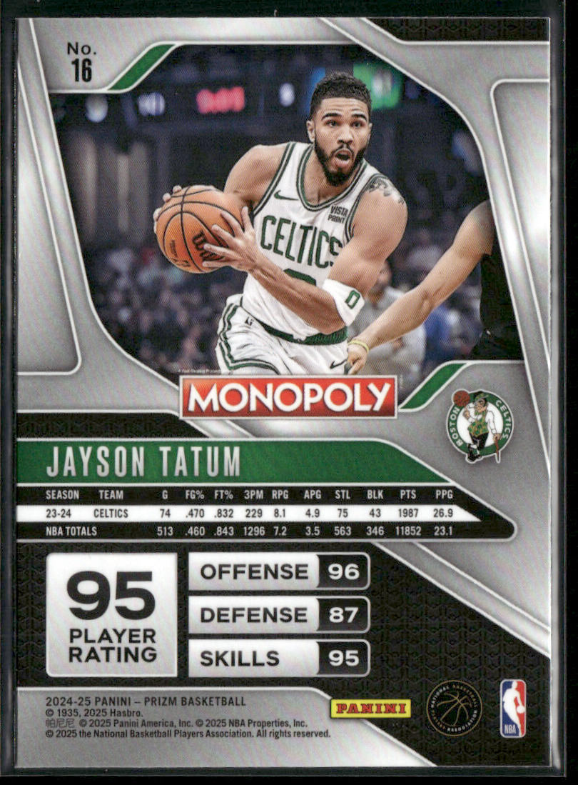 Jayson Tatum 2024-25 Panini Prizm Monopoly #16 Boston Celtics back