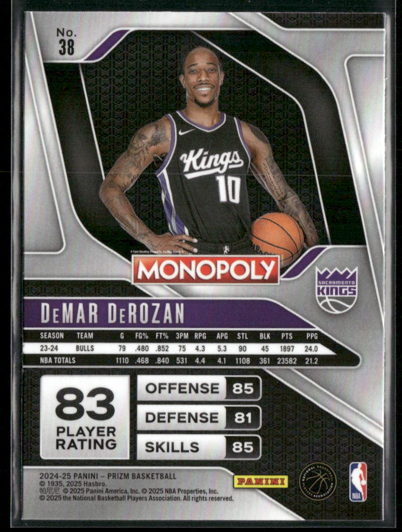 DeMar DeRozan 2024-25 Panini Prizm Monopoly #38 Sacramento Kings back