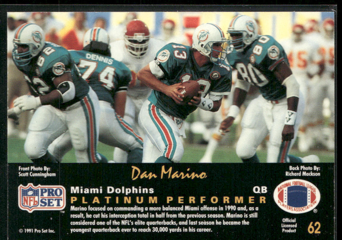 Dan Marino 1991 Pro Set Platinum #62 Miami Dolphins back