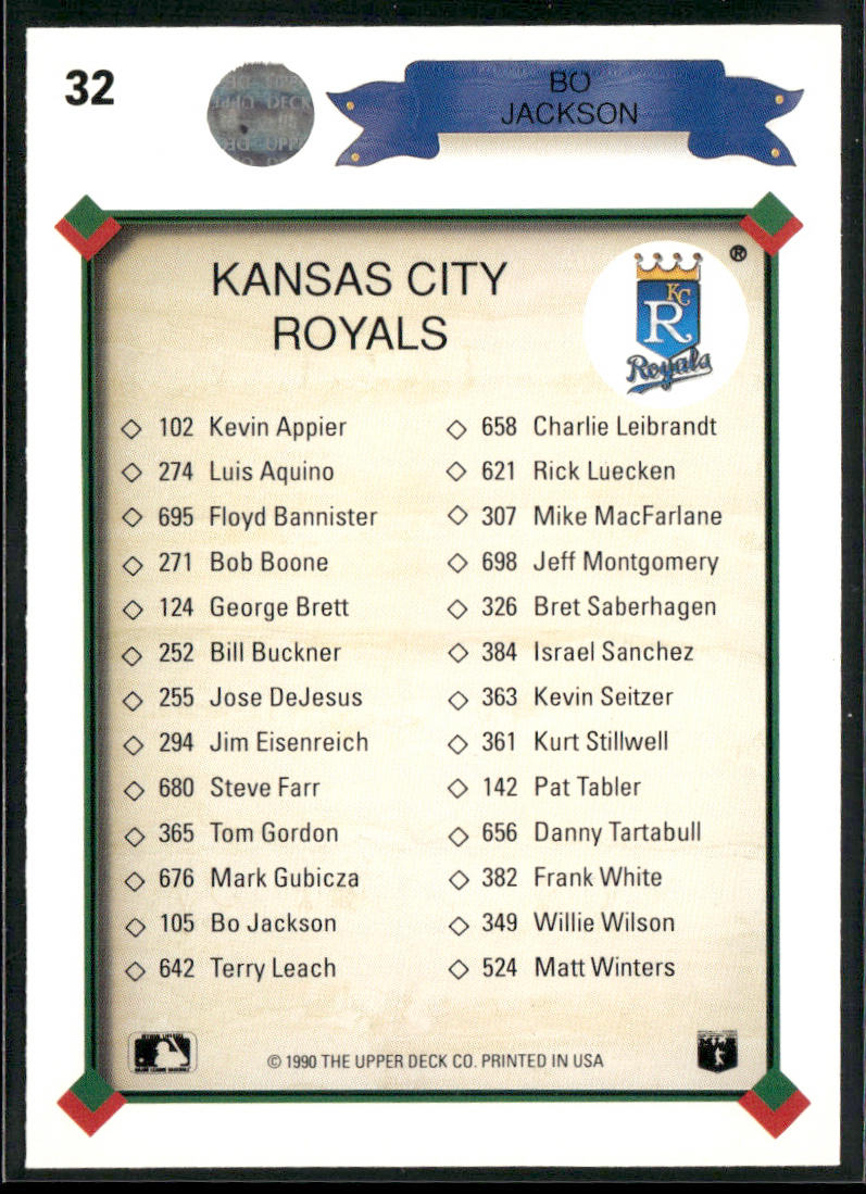 Bo Jackson 1990 Upper Deck #32 Kansas City Royals back