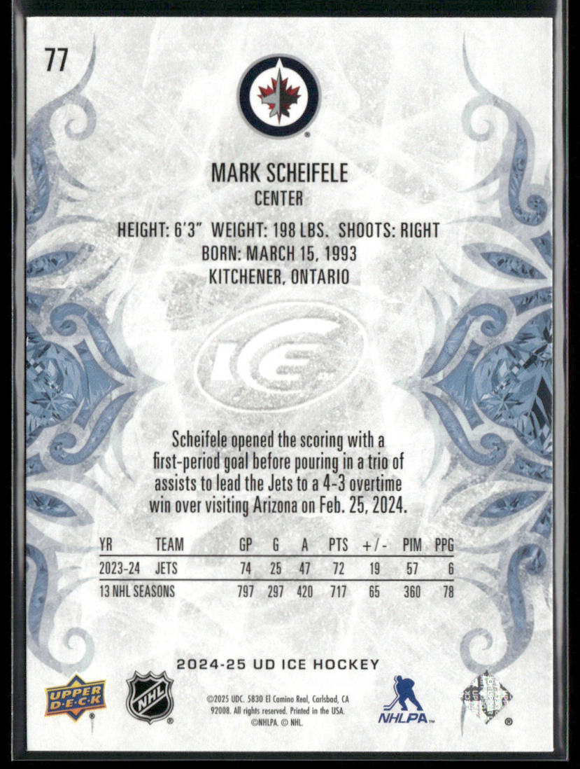 Mark Scheifele 2024-25 Upper Deck Ice #77 Winnipeg Jets back