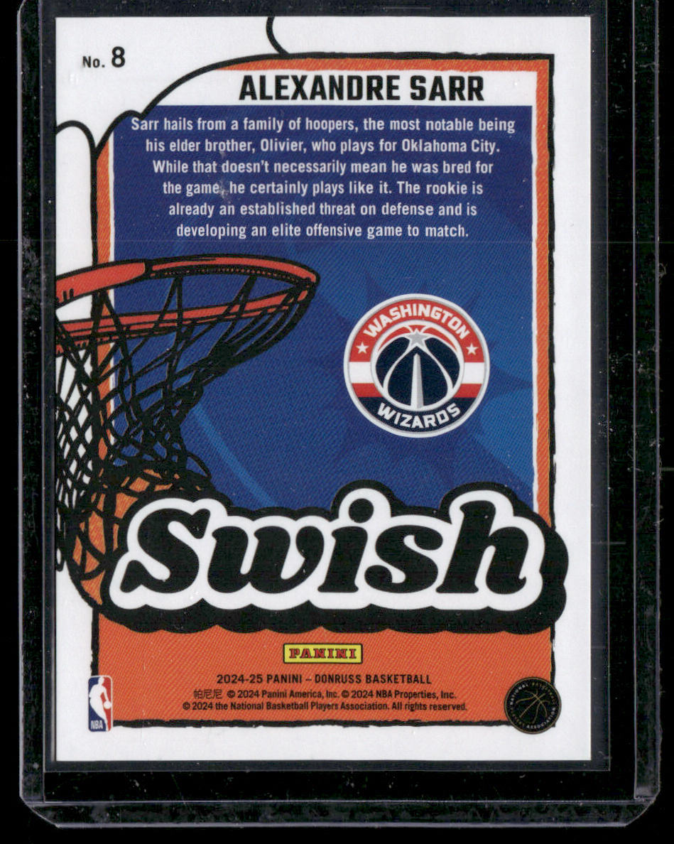 Alexandre Sarr 2024-25 Donruss Swish Holo Laser #8 SN Washington Wizards back