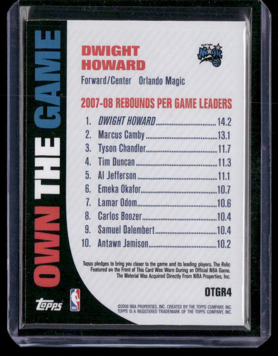 Dwight Howard 2008-09 Topps Own the Game Relics #OTGR4 MEM Orlando Magic back