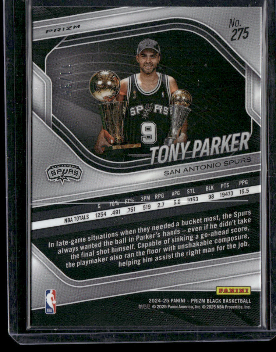 Tony Parker 2024-25 Panini Prizm Black Blue Shimmer #275 SN San Antonio Spurs back