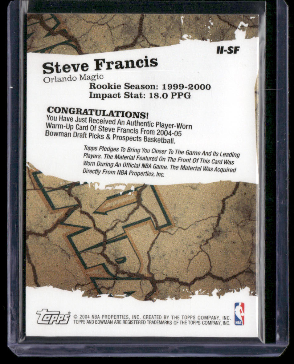 Steve Francis 2004-05 Bowman Instant Impact Relics #II-SF MEM Orlando Magic back