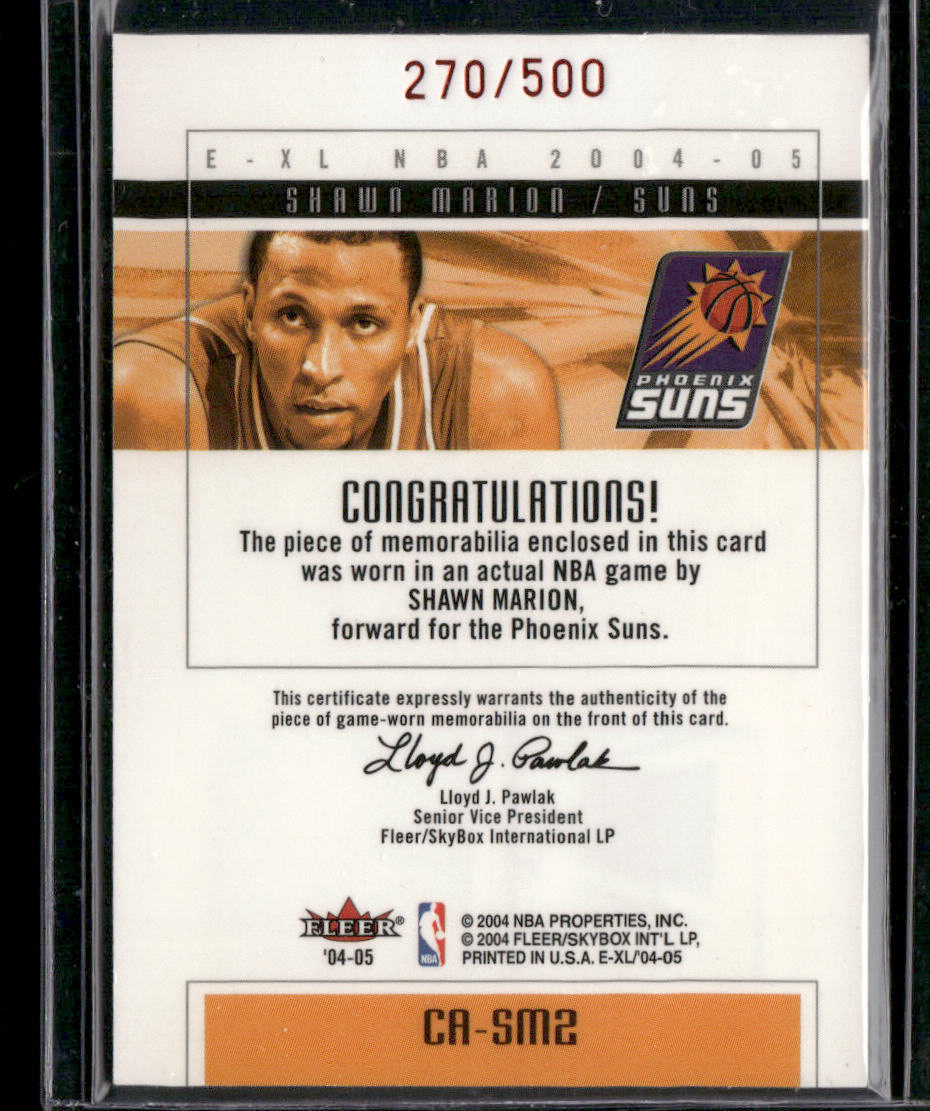 Shawn Marion 2004-05 SkyBox E-XL Court-Authentics #CA-SM2 SN,MEM Phoenix Suns back