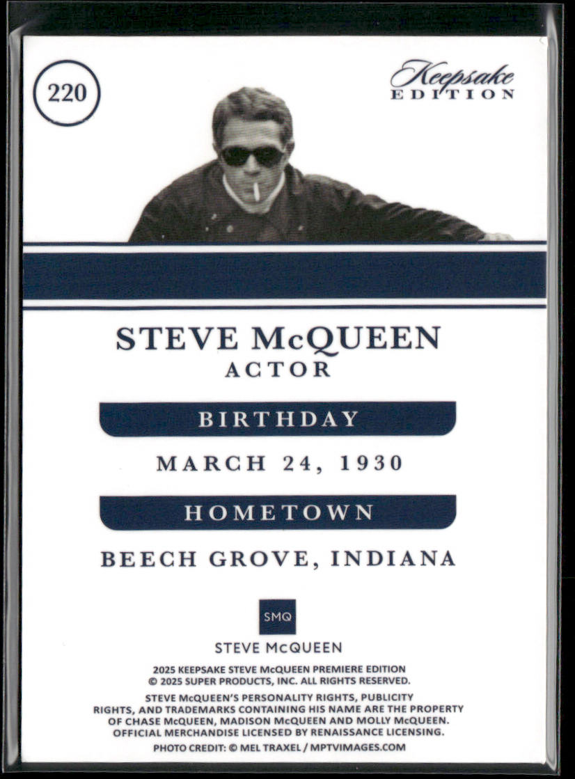 Steve McQueen 2025 Keepsake Premiere Edition Orange /70 #220 back