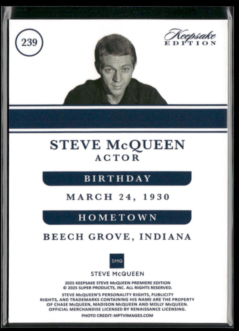 Steve McQueen 2025 Keepsake Premiere Edition #239 back
