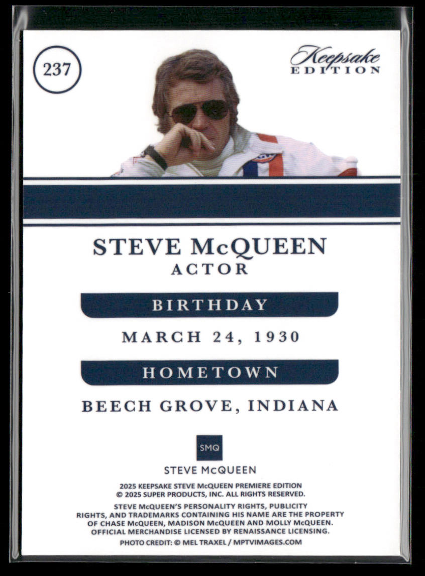 Steve McQueen 2025 Keepsake Premiere Edition #237 back
