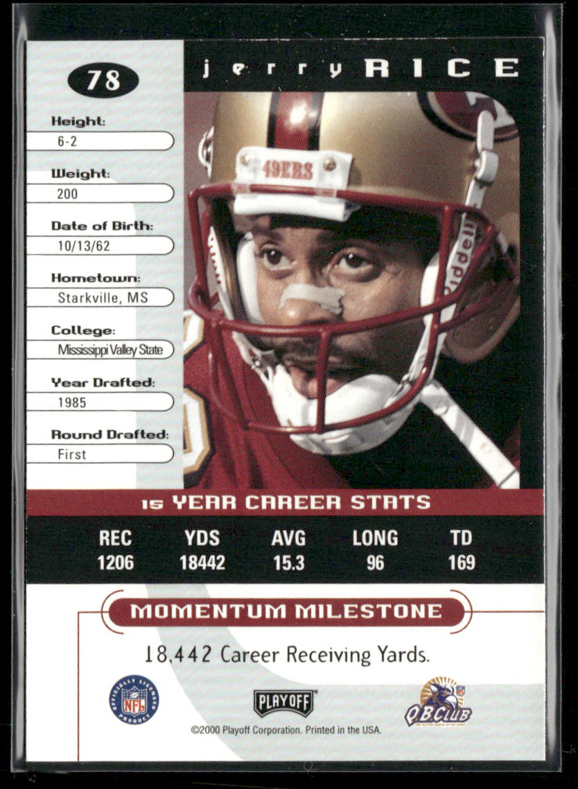 Jerry Rice 2000 Playoff Momentum #78 San Francisco 49ers back