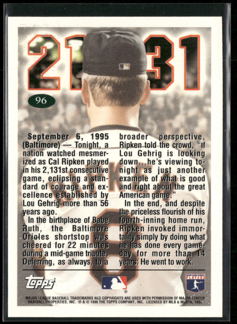 Cal Ripken 1996 Topps #96 Baltimore Orioles back