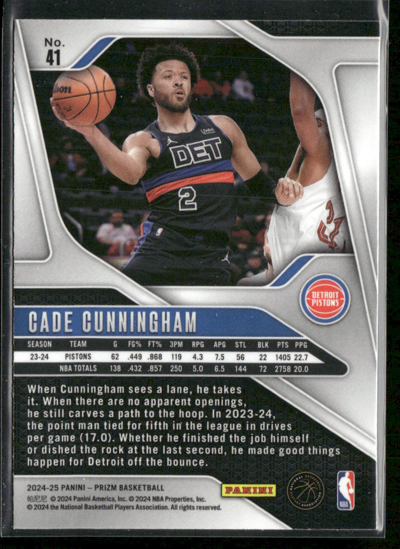 Cade Cunningham 2024-25 Panini Prizm #41 Detroit Pistons back