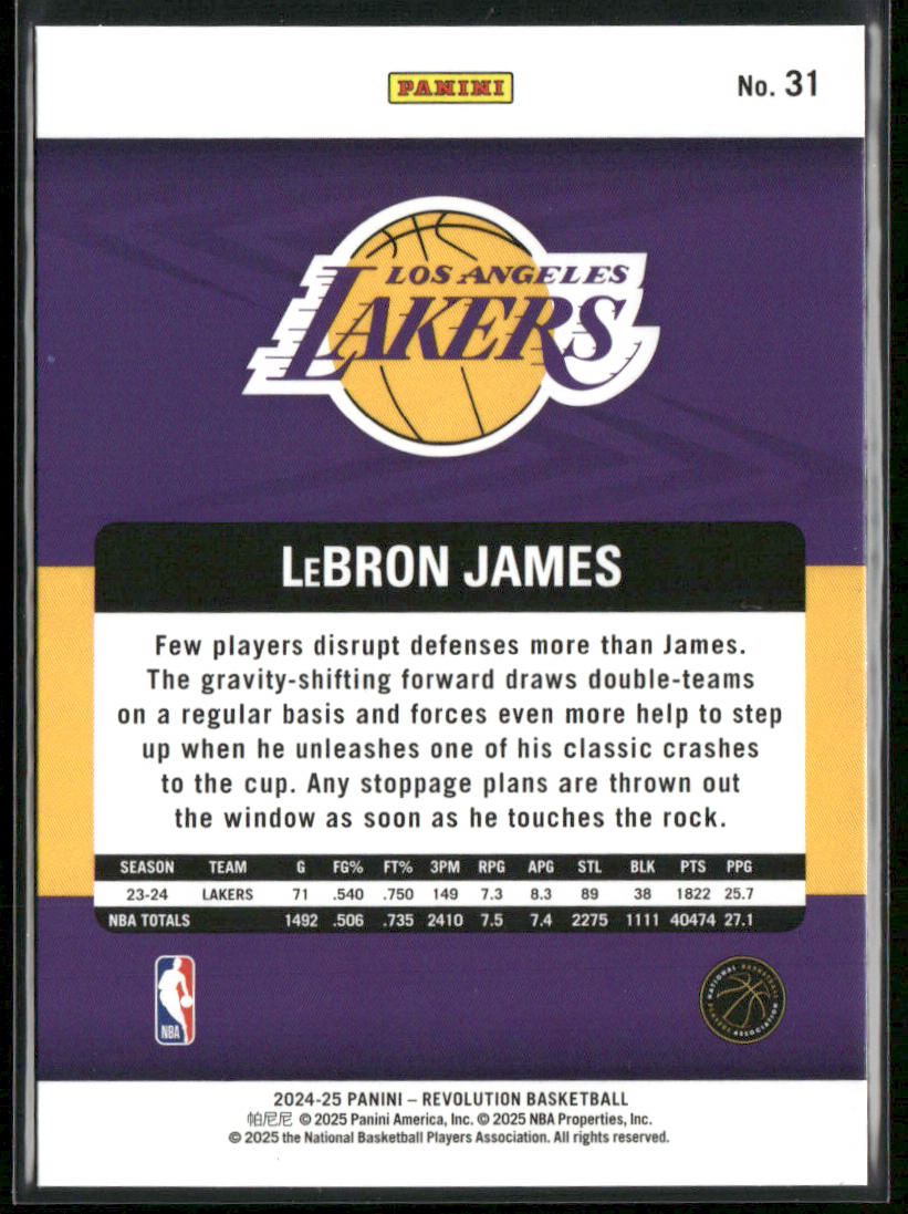 LeBron James 2024-25 Panini Revolution #31 Los Angeles Lakers back