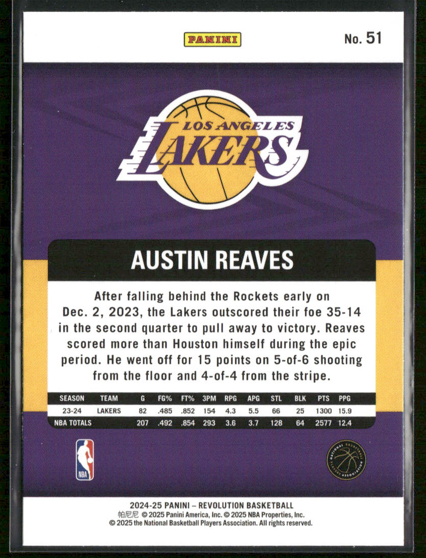 Austin Reaves 2024-25 Panini Revolution #51 Los Angeles Lakers back