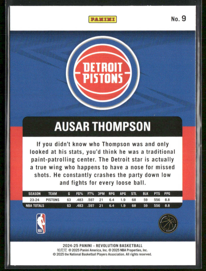 Ausar Thompson 2024-25 Panini Revolution #9 Detroit Pistons back