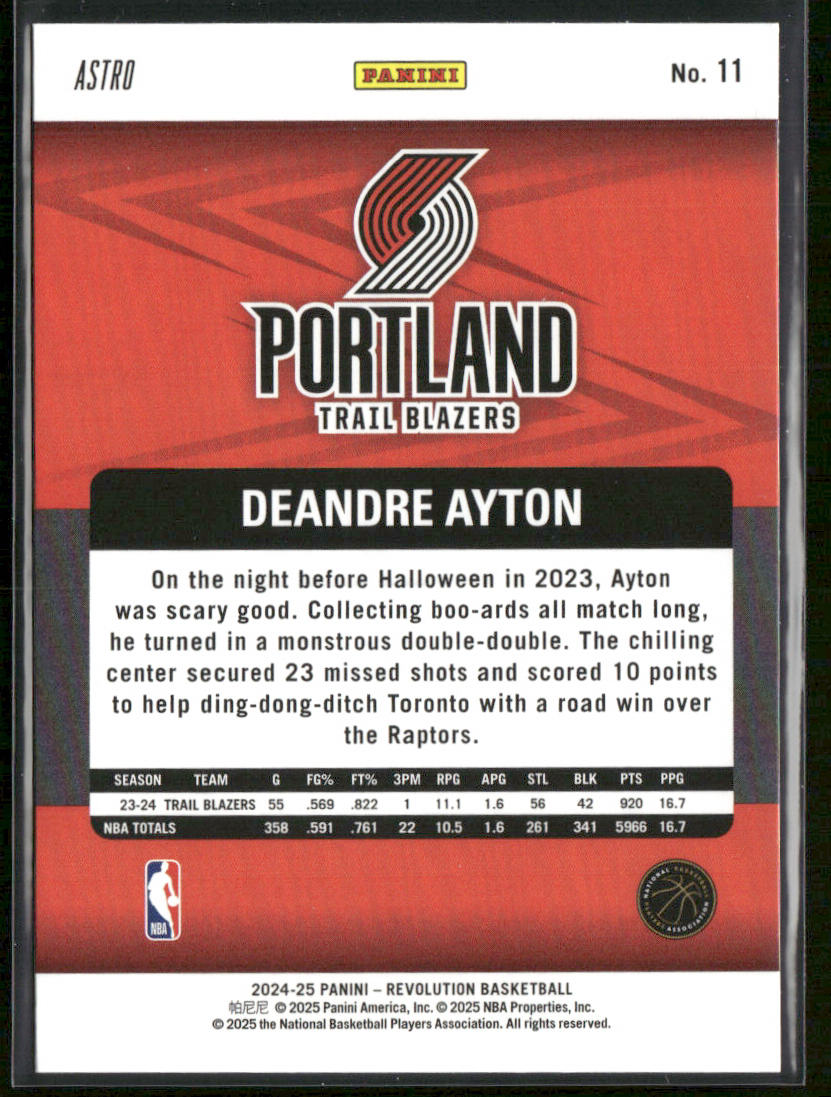 Deandre Ayton 2024-25 Panini Revolution Astro #11 Portland Trail Blazers back