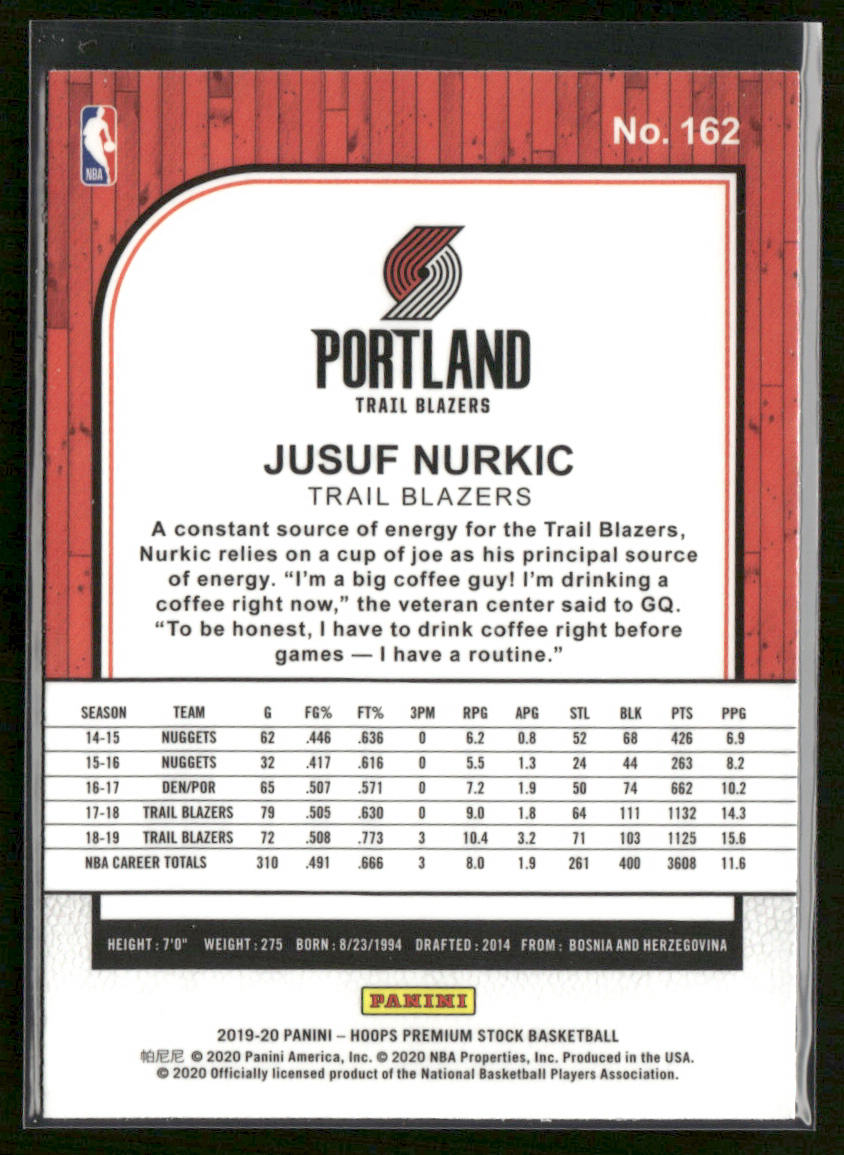 Jusuf Nurkic 2019-20 Hoops Premium Stock #162 Portland Trail Blazers back