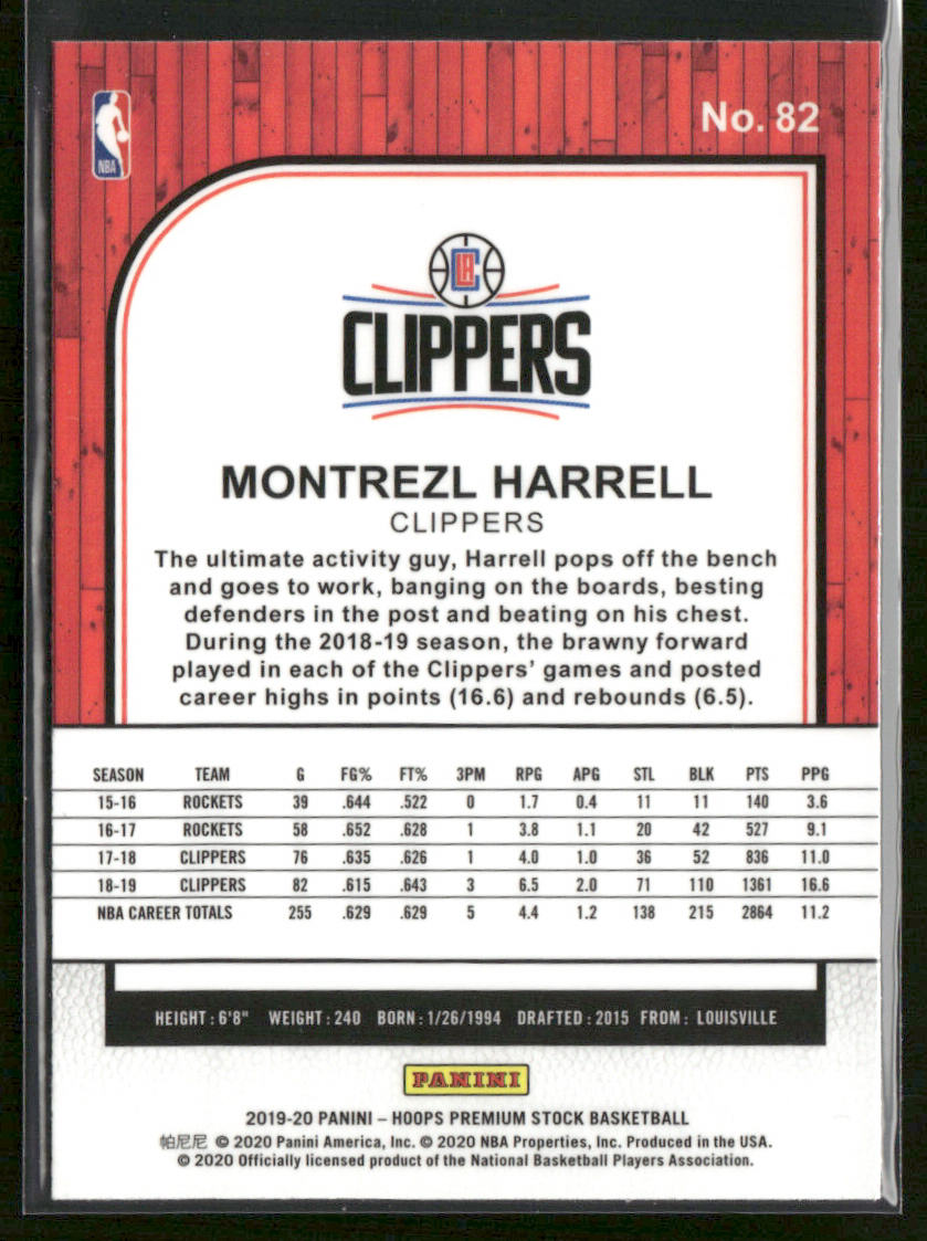 Montrezl Harrell 2019-20 Hoops Premium Stock #82 Los Angeles Clippers back