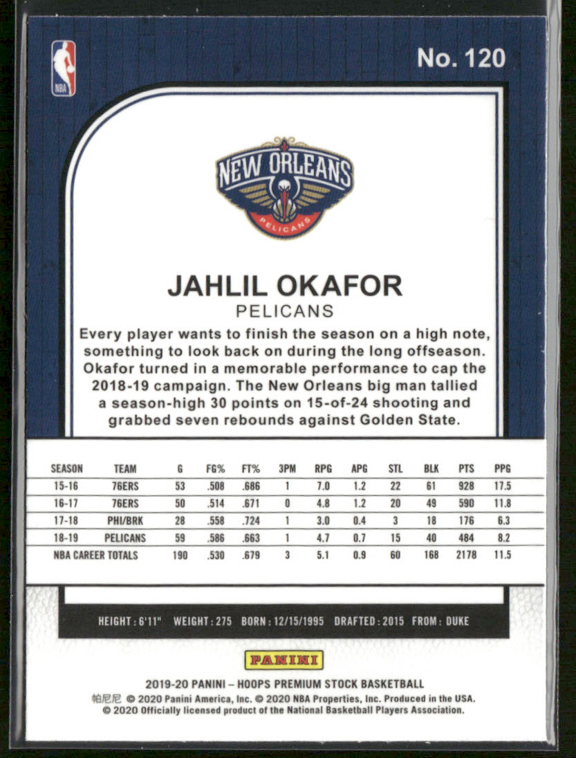 Jahlil Okafor 2019-20 Hoops Premium Stock #120 New Orleans Pelicans back