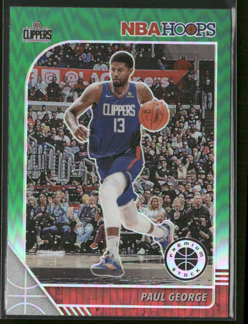 Paul George 2019-20 Hoops Premium Stock Prizms Green Pulsar #132 Clippers front