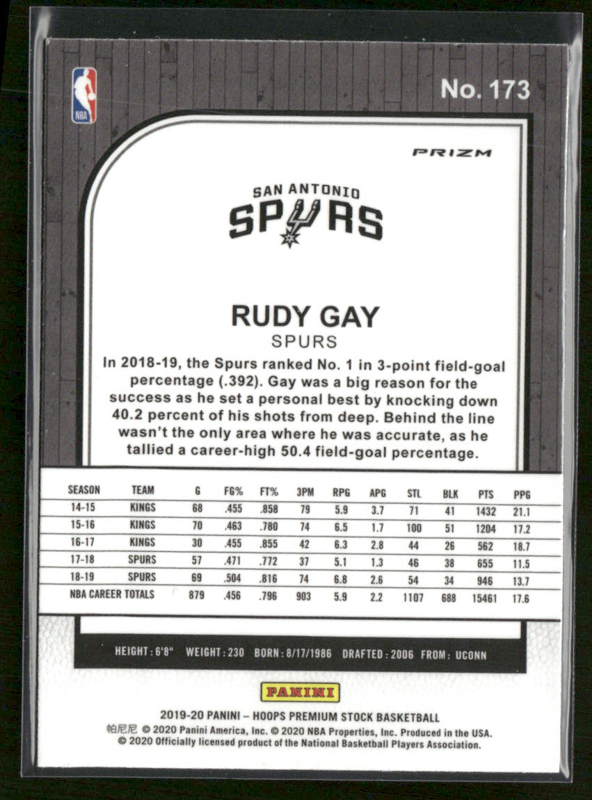 Rudy Gay 2019-20 Hoops Premium Stock Prizms Silver Mojo #173 San Antonio Spurs back