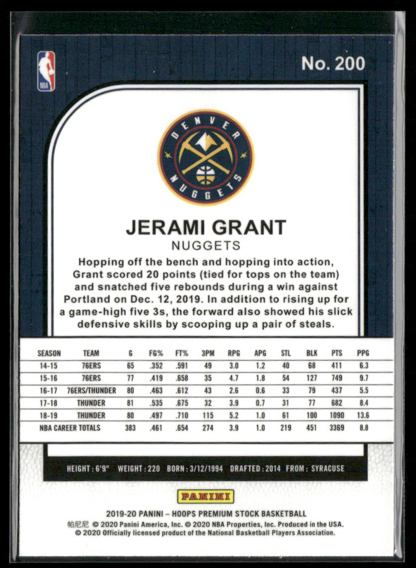 Jerami Grant 2019-20 Hoops Premium Stock Prizms Silver Scope #200 Denver Nuggets back