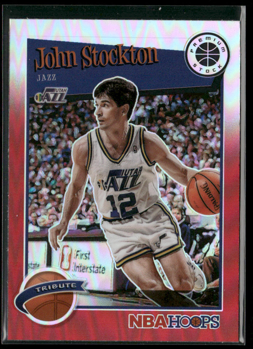 John Stockton 2019-20 Hoops Premium Stock Prizms Red #292 Utah Jazz front