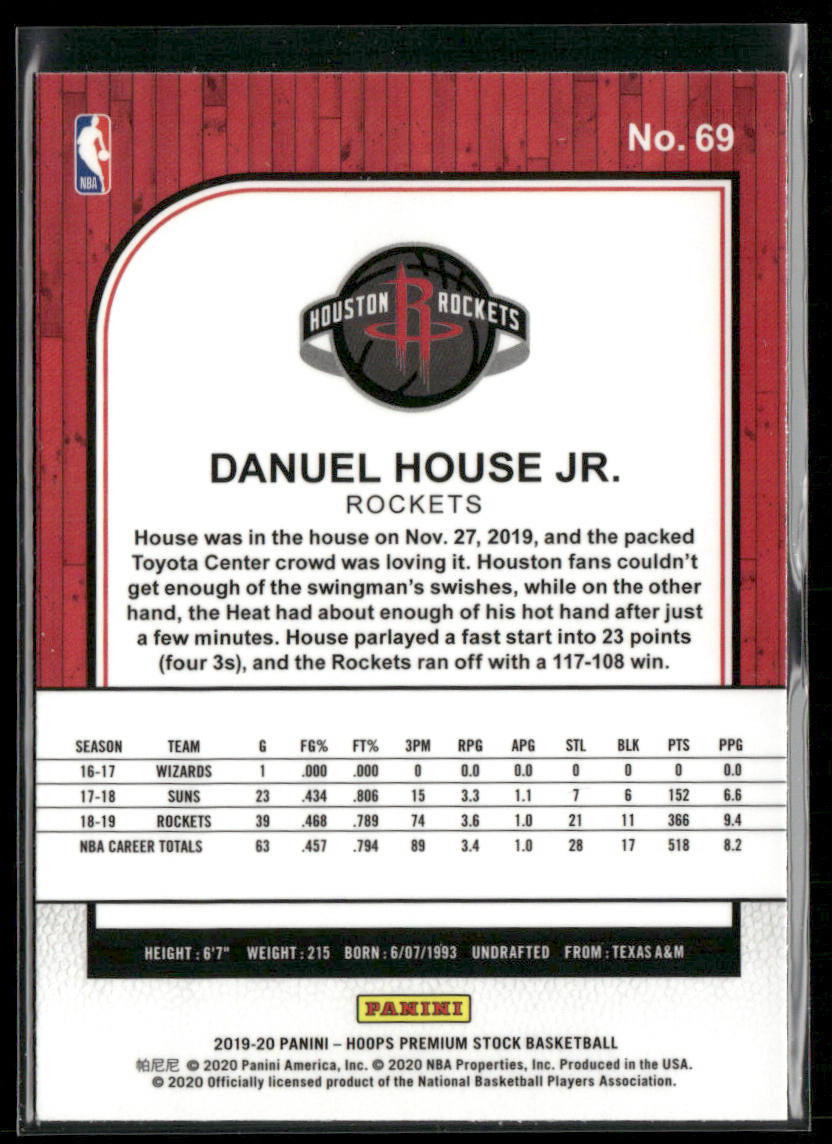 Danuel House Jr. 2019-20 Hoops Premium Stock #69 Houston Rockets back