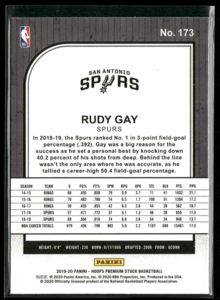 Rudy Gay 2019-20 Hoops Premium Stock #173 San Antonio Spurs back