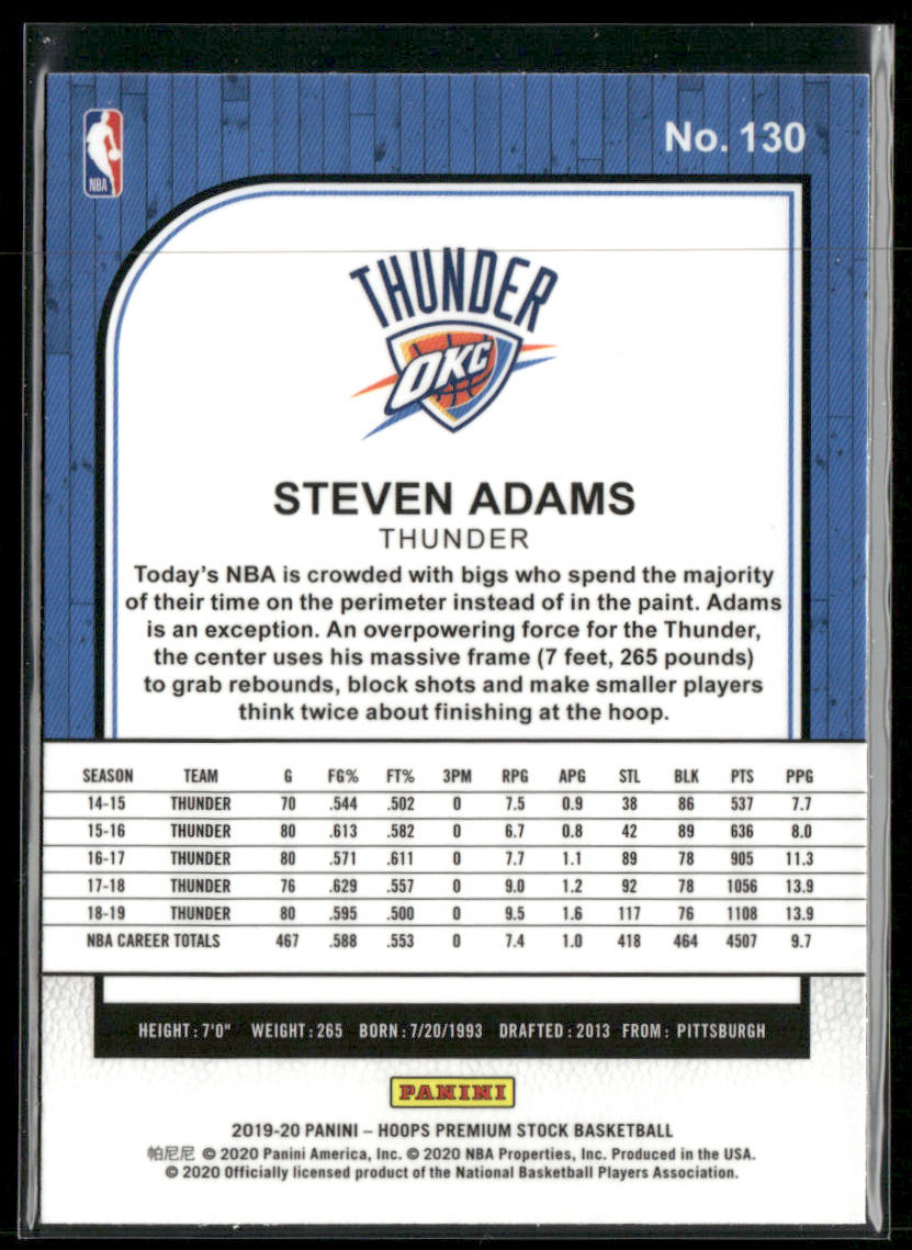 Steven Adams 2019-20 Hoops Premium Stock #130 Oklahoma City Thunder back