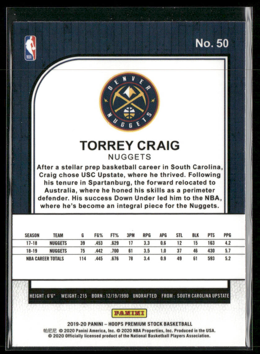 Torrey Craig 2019-20 Hoops Premium Stock #50 Denver Nuggets back