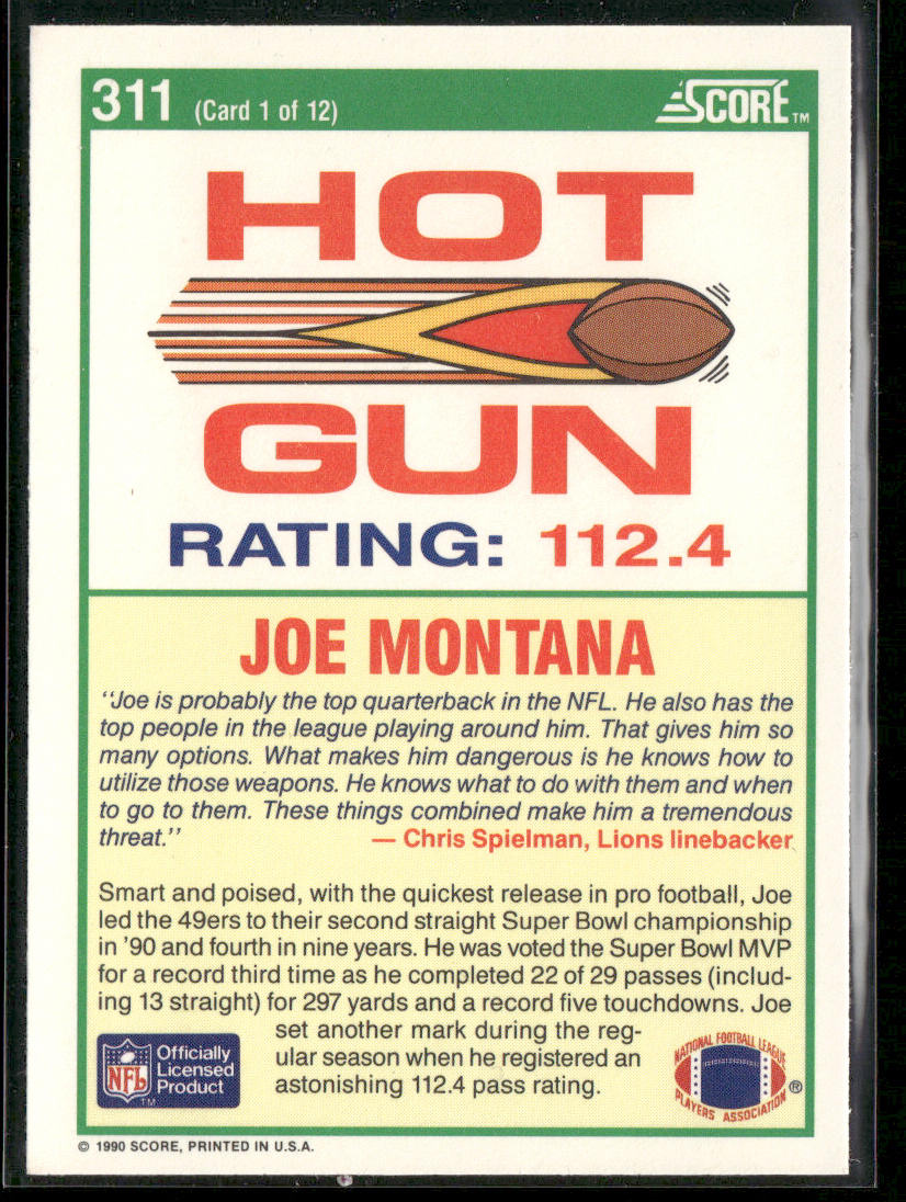 Joe Montana 1990 Score #311 San Francisco 49ers front