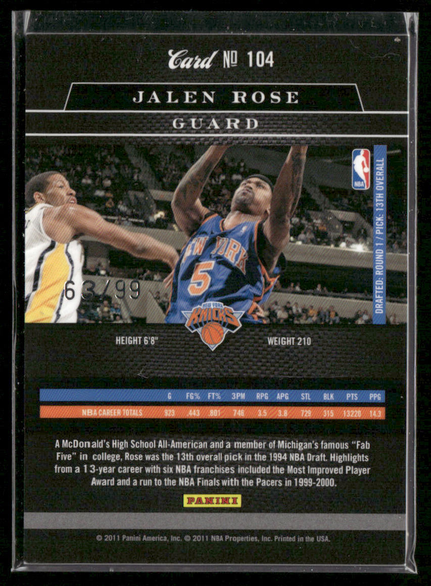 Jalen Rose 2010-11 Panini Elite Black Box #104 SN New York Knicks back