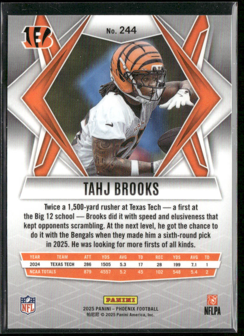 Tahj Brooks 2025 Panini Phoenix Silver Prizm #244 RC Cincinnati Bengals back