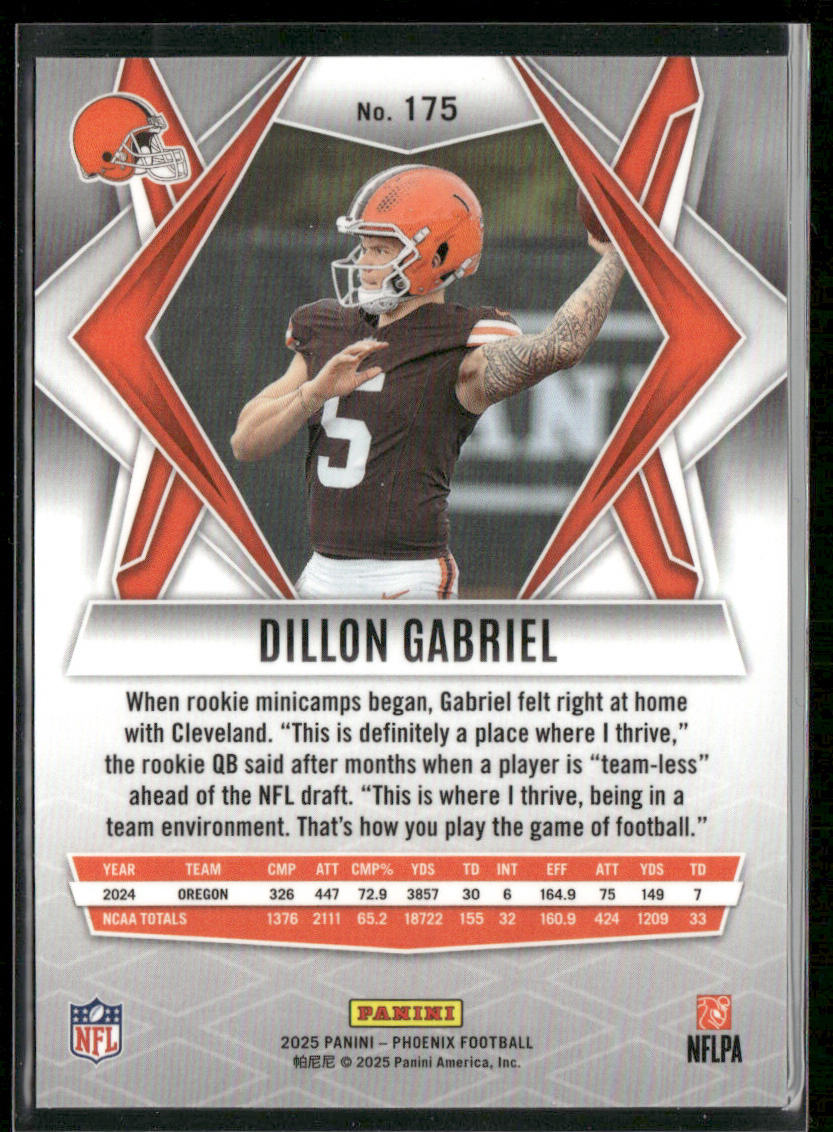 Dillon Gabriel 2025 Panini Phoenix Silver Prizm #175 RC Cleveland Browns back