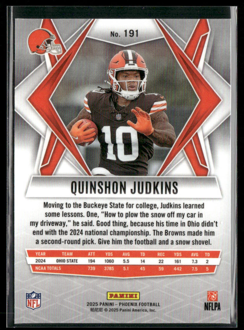 Quinshon Judkins 2025 Panini Phoenix #191 RC Cleveland Browns back