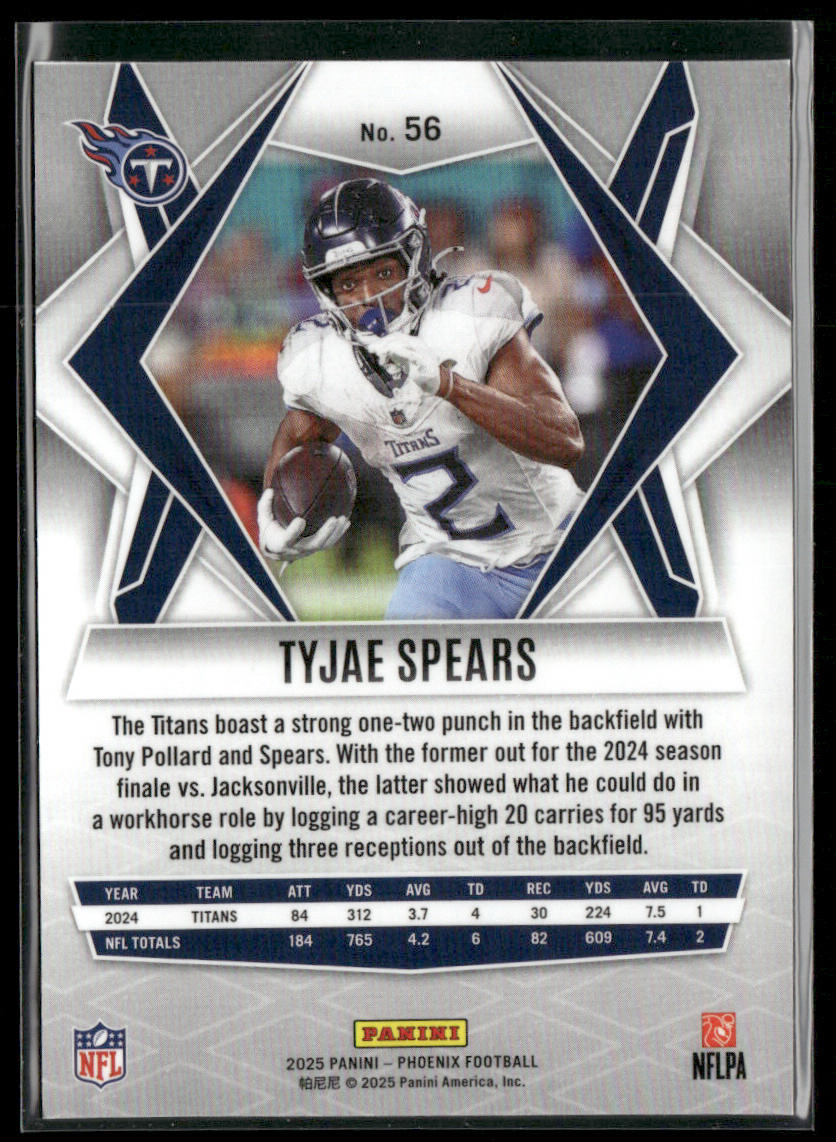 Tyjae Spears 2025 Panini Phoenix #56 Tennessee Titans back