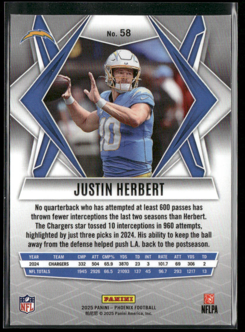Justin Herbert 2025 Panini Phoenix #58 Los Angeles Chargers back