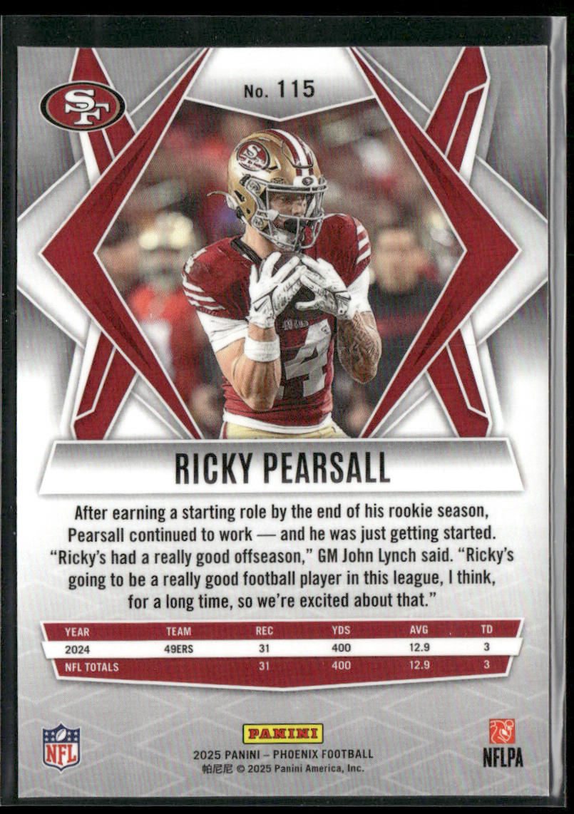 Ricky Pearsall 2025 Panini Phoenix #115 San Francisco 49ers back