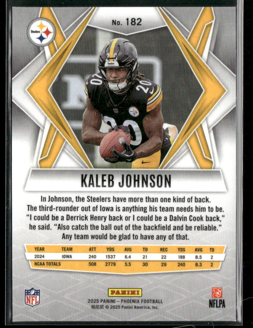 Kaleb Johnson 2025 Panini Phoenix #182 RC Pittsburgh Steelers back