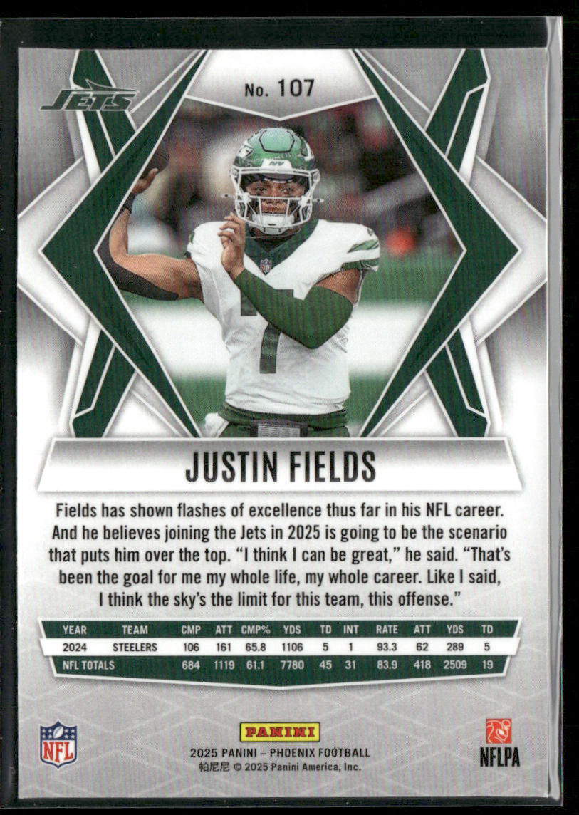 Justin Fields 2025 Panini Phoenix #107 New York Jets back