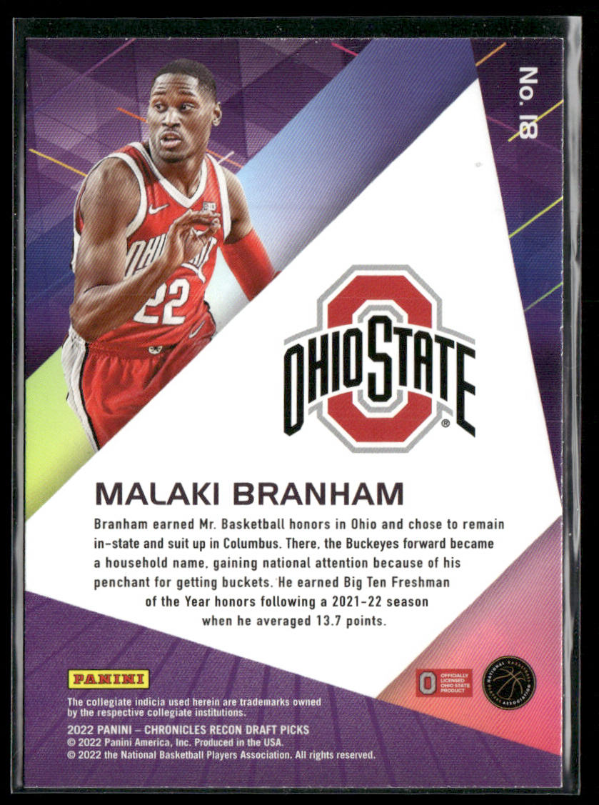 Malaki Branham 2022 Panini Chronicles Draft Picks Recon #18 Ohio State Buckeyes back
