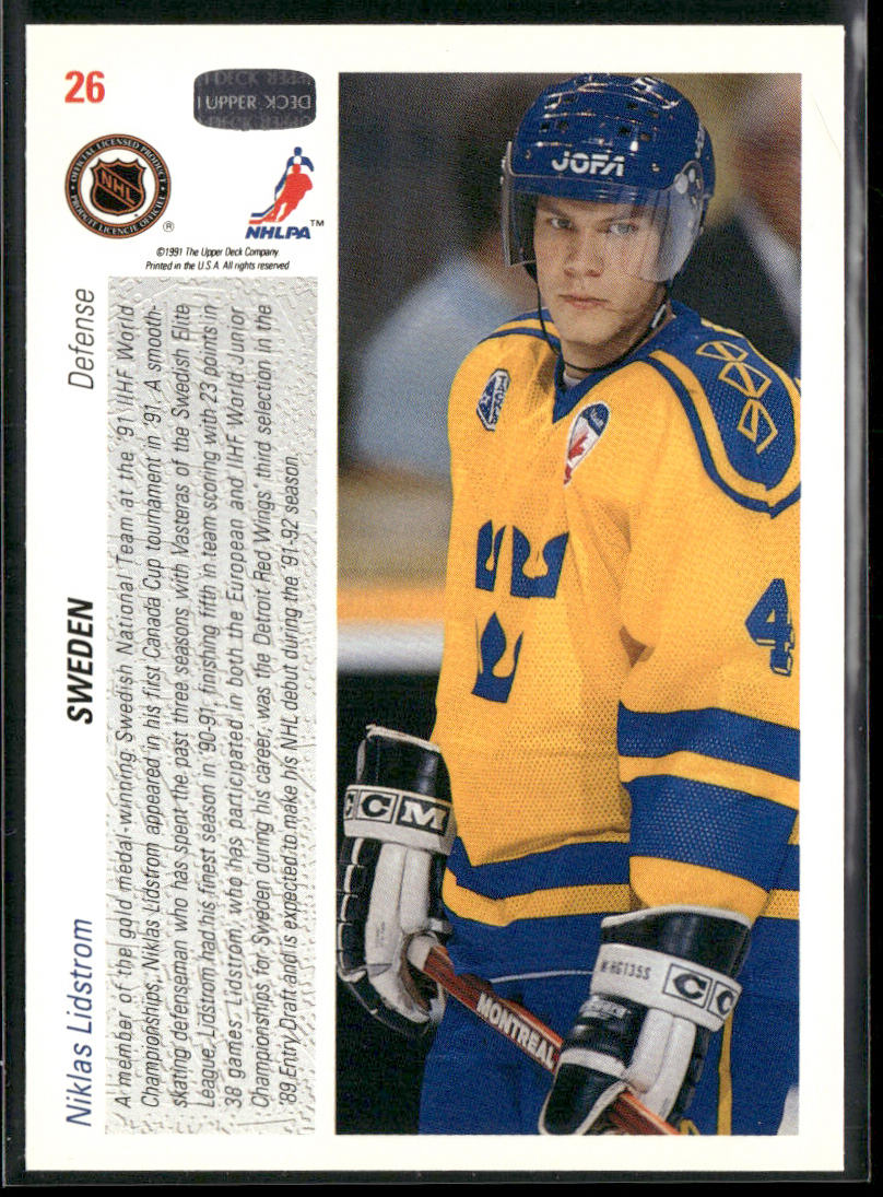 Nicklas Lidstrom 1991-92 Upper Deck #26 RC Sweden front