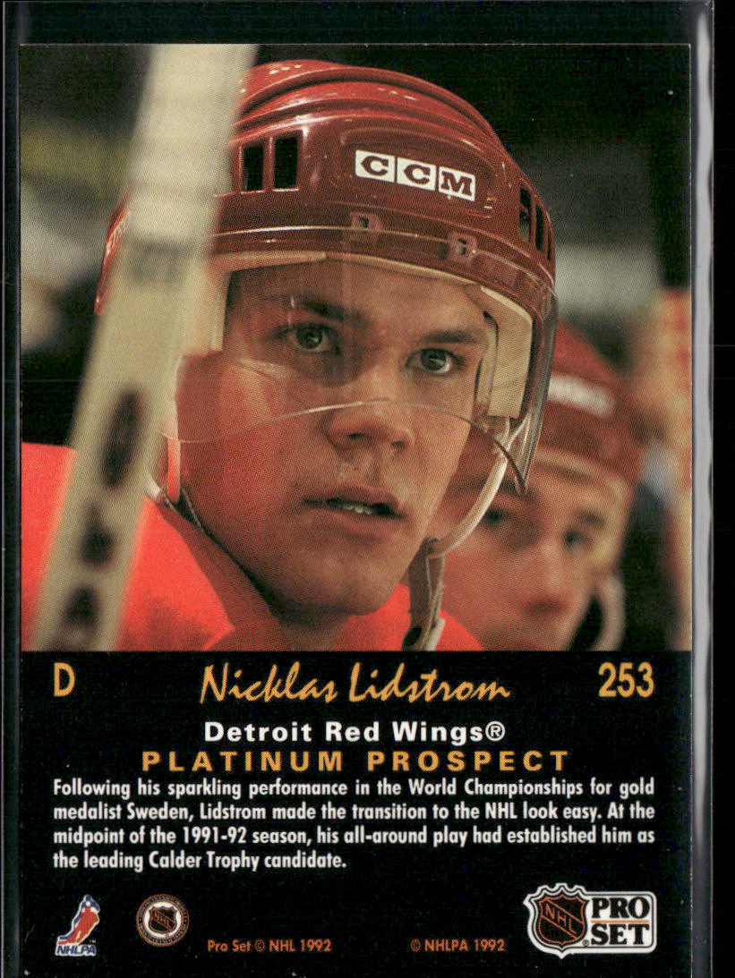 Nicklas Lidstrom 1991-92 Pro Set Platinum #253 RC Detroit Red Wings back