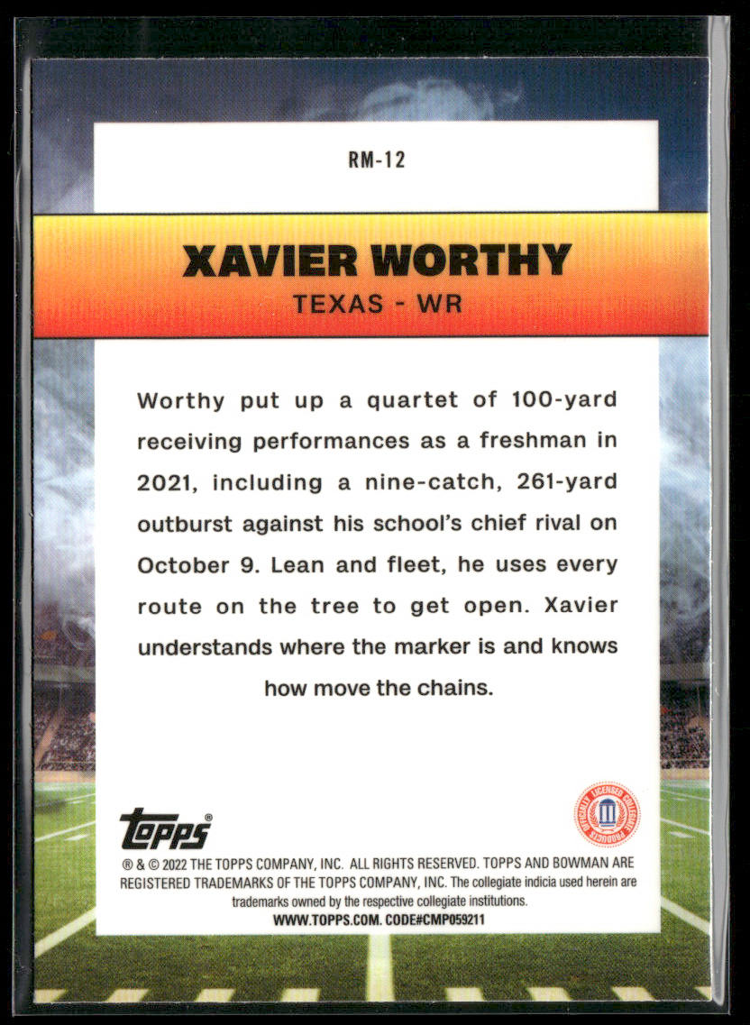 Xavier Worthy 2022 Bowman University Chrome Ramblin' Man #RM-12 Texas Longhorns back