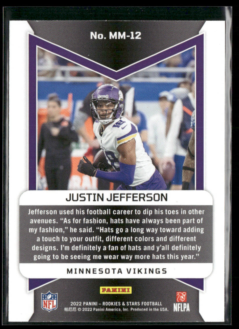 Justin Jefferson 2022 Panini Rookies & Stars Man In Motion #MM-12 Vikings back