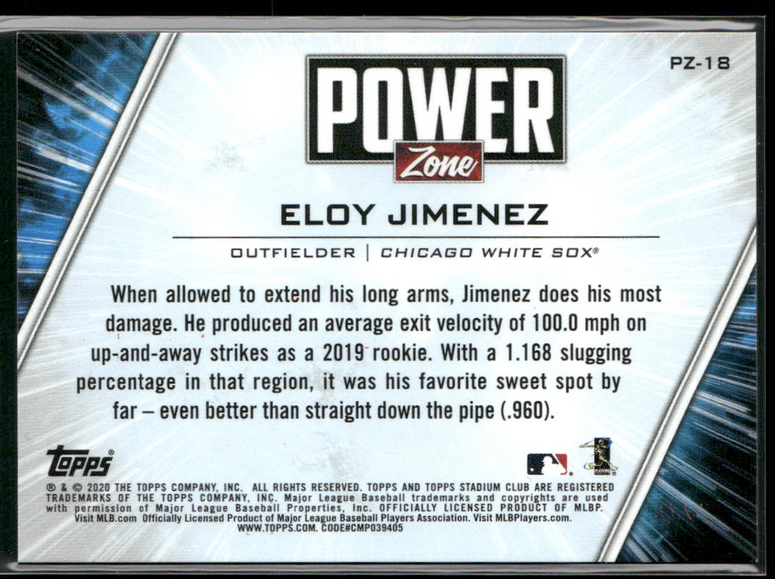 Eloy Jimenez 2020 Stadium Club Power Zone Orange #PZ-18 SN Chicago White Sox back