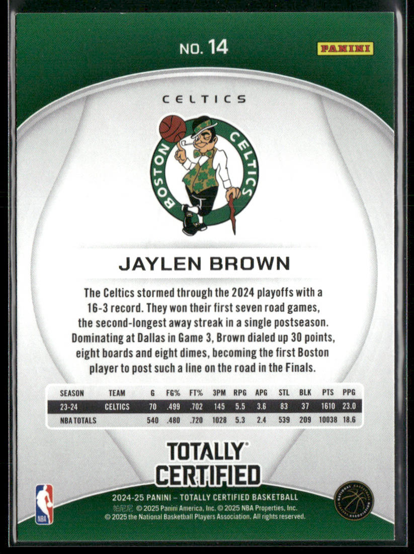 Jaylen Brown 2024-25 Panini Totally Certified #14 Boston Celtics back