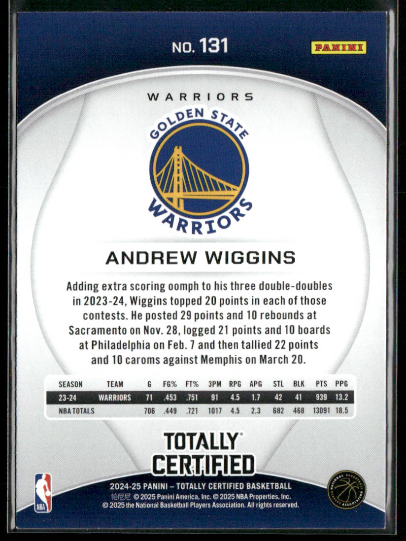 Andrew Wiggins 2024-25 Panini Totally Certified #131 Golden State Warriors back
