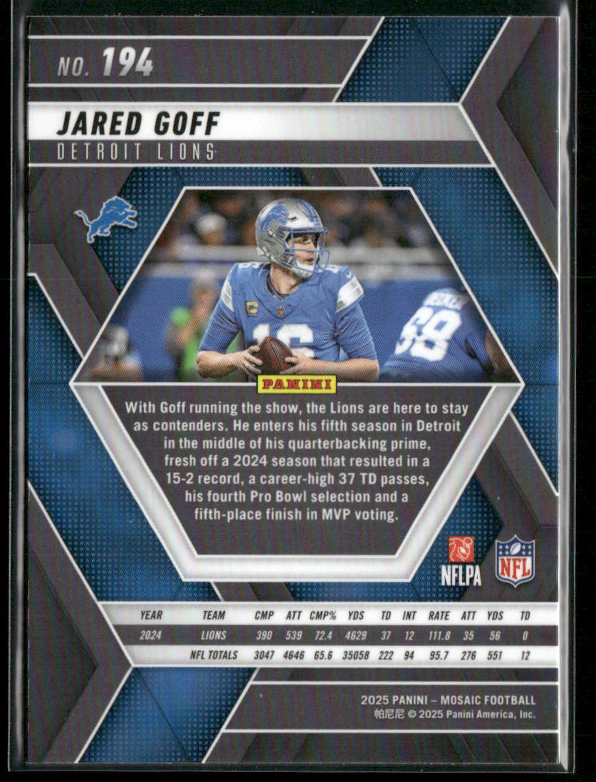 Jared Goff 2025 Panini Mosaic #194 Detroit Lions back